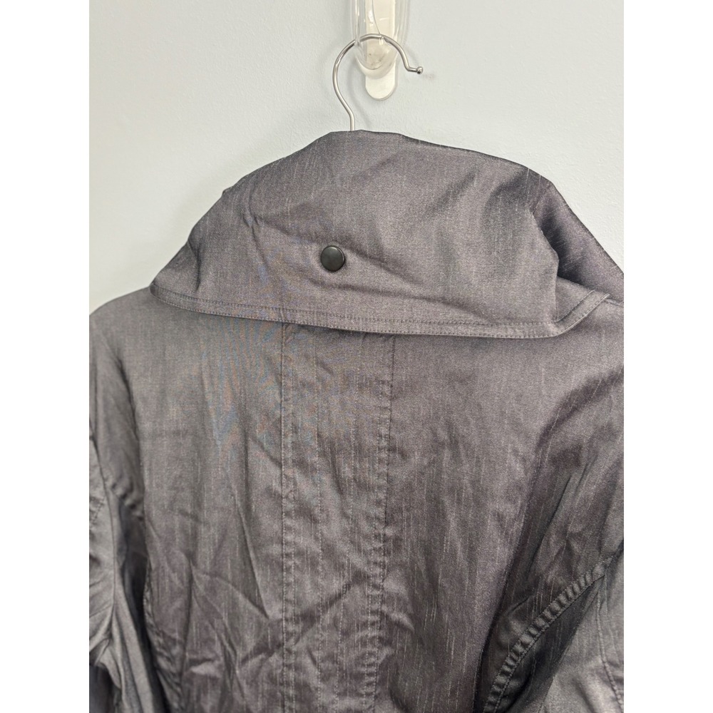 Samuel Dong Metallic Gray Bubble Hem Trench Coat Jacket Women Size M - Picture 6 of 8